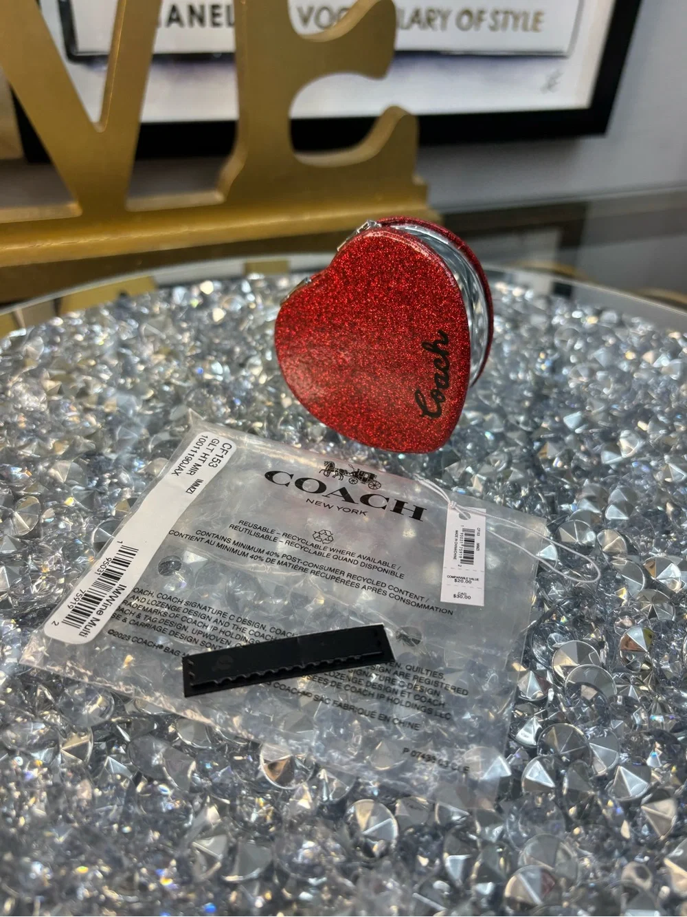 COACH Heart-Shaped Glitter Compact Mirror - Red